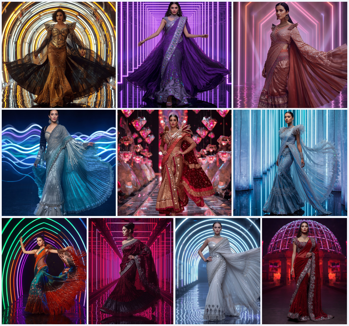 10+ Metallic Pleated Organza Modern Saree AI Prompts for Glowing Cyber-Ethnic Art via Gemini, Grok, and ChatGPT