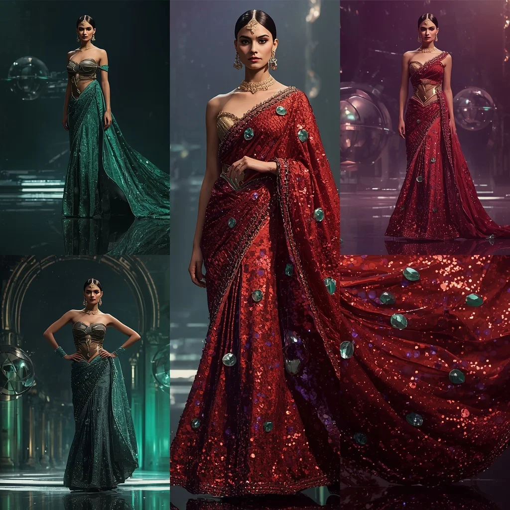 Aurora Flame Empress Saree with Floating Crystal Orbit Palace | Viral Instagram Ai Prompt