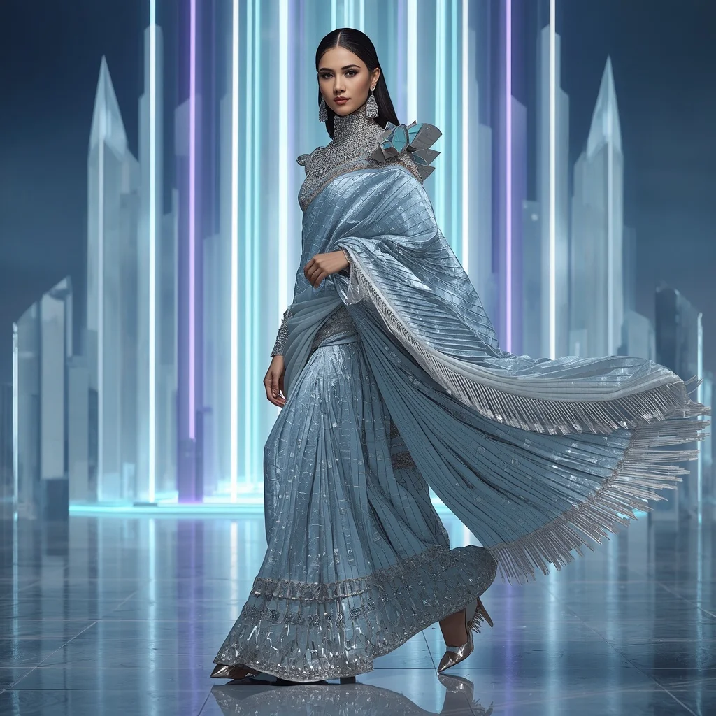 Celestial Moonstone Prism Saree with Infinity Crystal Citadel | Ai Image Generator Prompt