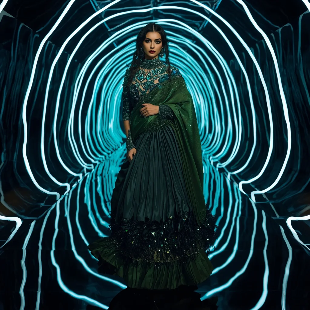 Emerald Galaxy Festival Saree with Infinity Light Waves | Saree Whatsapp Dp Ai Prompt