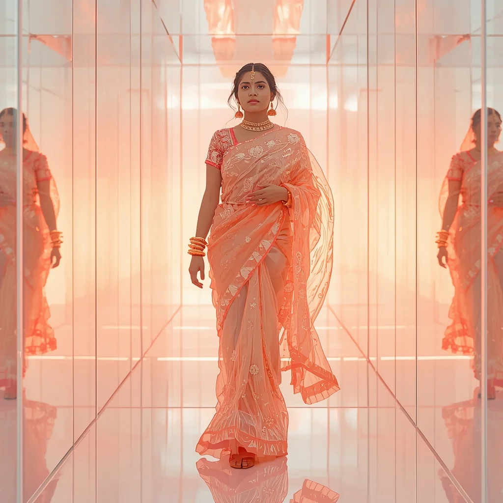 Festival Fancy Saree Liquid Opal Silicone Membrane | Gemini Traditional Saree Prompt In English