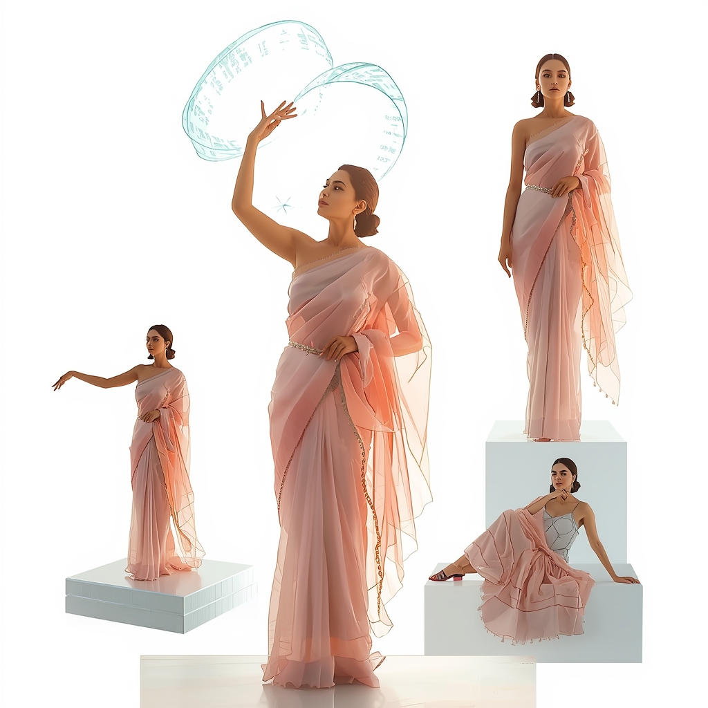 Festival Fancy Saree Neural-Interface Organza | Saree Pose Ai Prompt For Image Generation