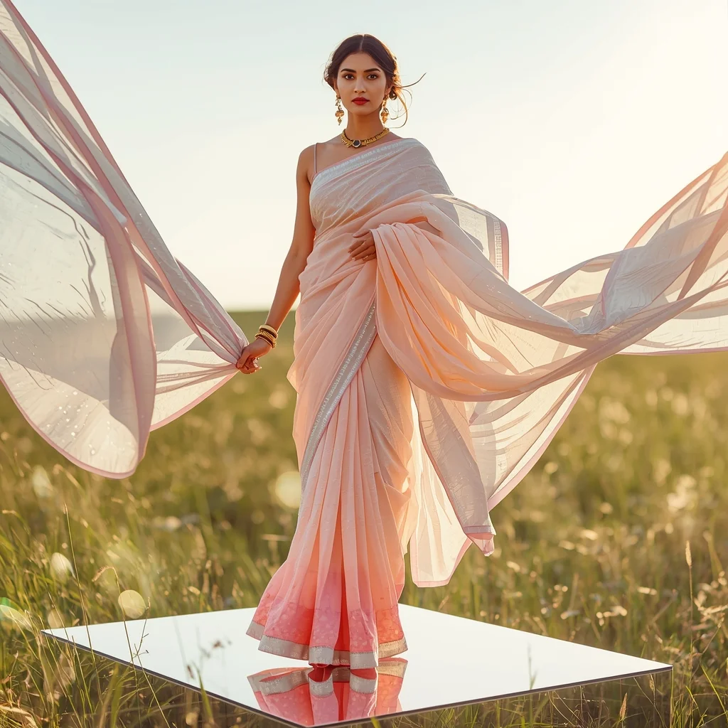Festive Fancy Saree Plasma-Woven Liquid Velvet | Gemini Ai Saree Prompt
