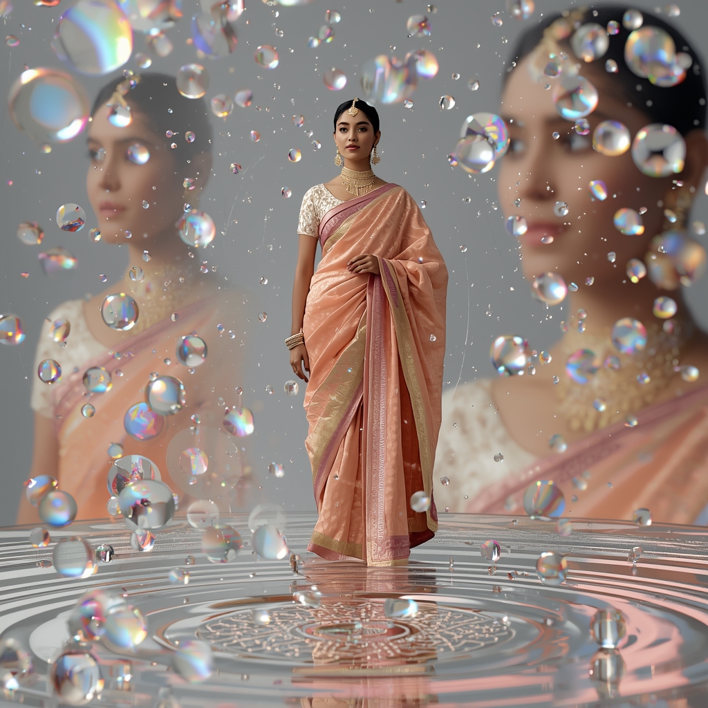 Festive Pastel Saree Cymatic Soundwave Liquid Crystal Droplet Collage | Harmonic Resonance Frequency Prompt | Prompt Gemini Saree