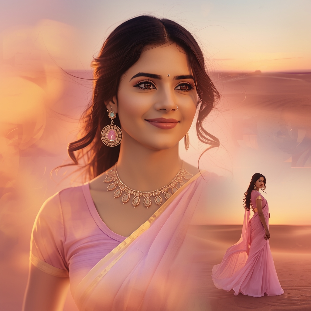 Festive Pastel Saree Dawn Glow Drift Pulse Horizon Collage | Saree Reel Ai Prompt