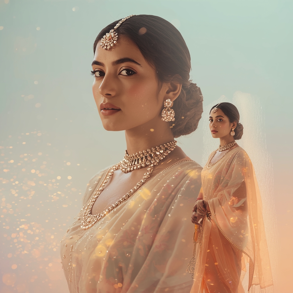 Festive Pastel Saree Double Exposure Loop Rain Dissolve Collage | Artistic Dream Prompt | Gemini Ai Saree Prompt