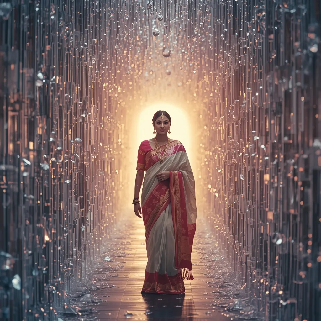 Festive Pastel Saree Enchanting Ethereal Crystal Tunnel Collage | Magical Fantasy Prompt | Gemini Ai Prompt Saree Copy Paste