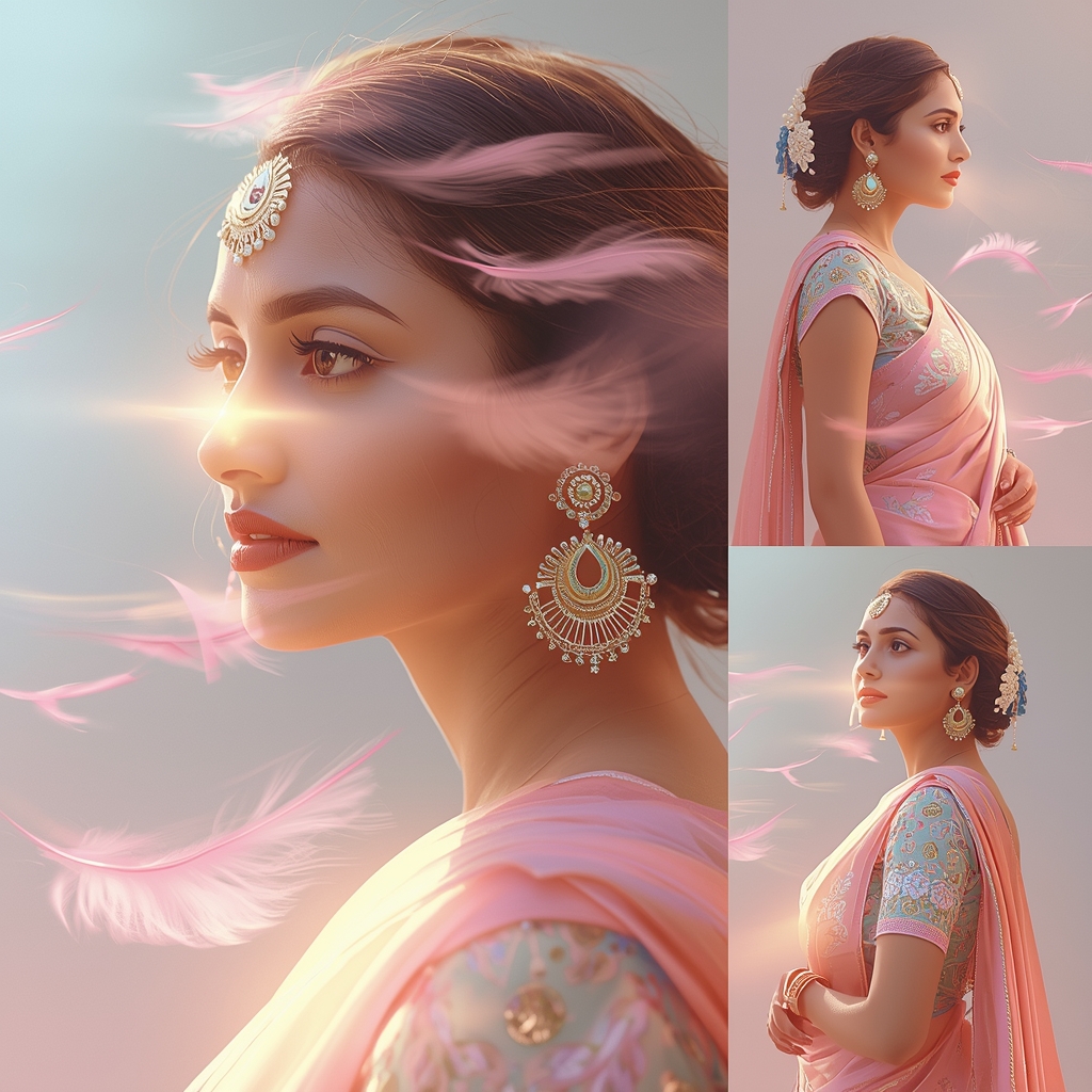 Festive Pastel Saree Feather Drift Collage | Indian Girl Soft Motion Aesthetic Cinematic Viral Prompt | Gemini Ai Prompt Saree Copy Paste