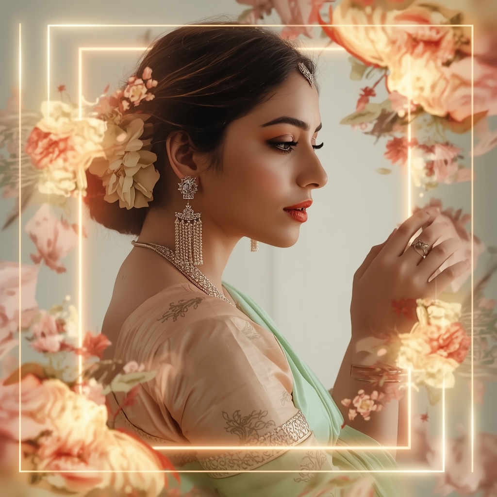 Festive Pastel Saree Floral Frame Collage | Indian Girl Bloom Motion Aesthetic Soft Cinematic Viral Prompt | Saree Prompt