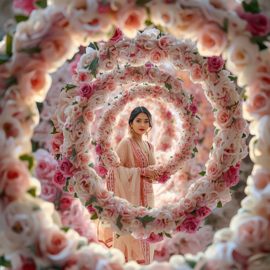 Festive Pastel Saree Floral Spiral Collage | Indian Girl Bloom Depth Aesthetic Soft Cinematic Viral Prompt | Modern Design Ai Prompt