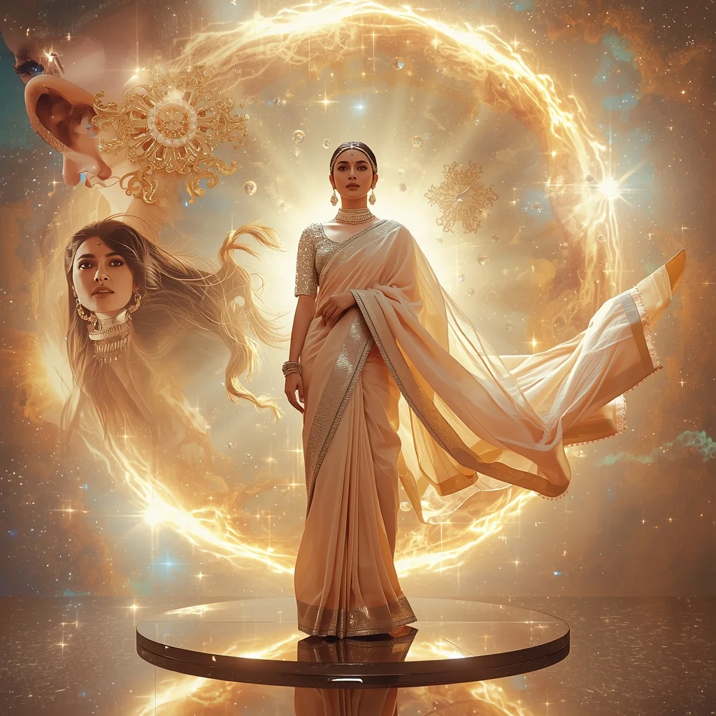 Festive Pastel Saree Golden Aurora Nebula Vortex Collage | Eternal Supreme Prompt | Saree Prompt