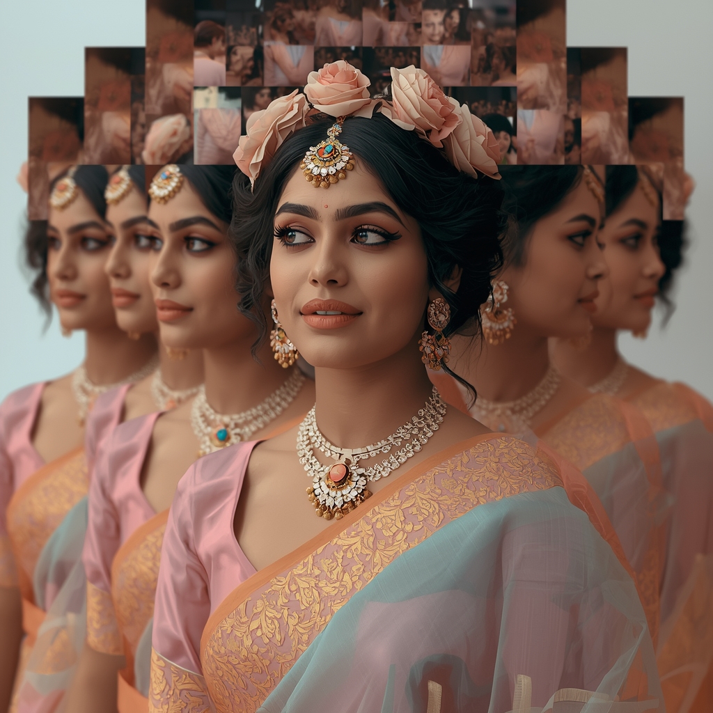 Festive Pastel Saree Infinite Perspective Generator Collage | Viewpoint Engine Luxury Prompt | Aesthetic Ai Prompt