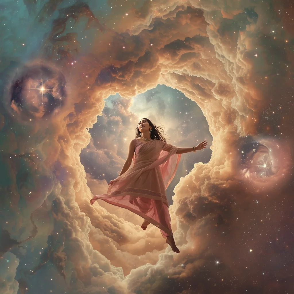 Festive Pastel Saree Interstellar Stardust Sail Collage Cinematic Aesthetic | Gemini Saree Prompt