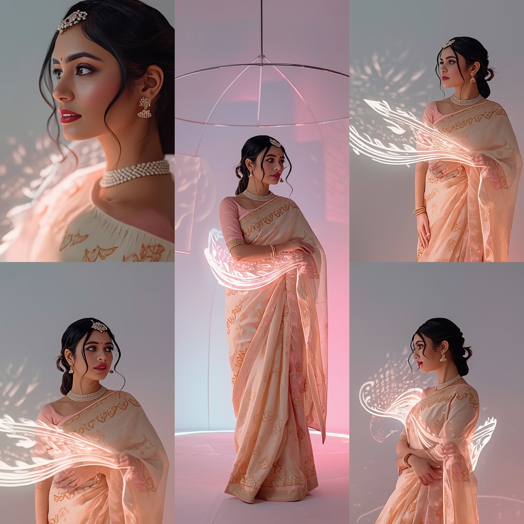 Festive Pastel Saree Light Dome Collage | Indian Girl Pattern Glow Aesthetic Soft Cinematic Viral Prompt | Saree Dp Ai Prompt
