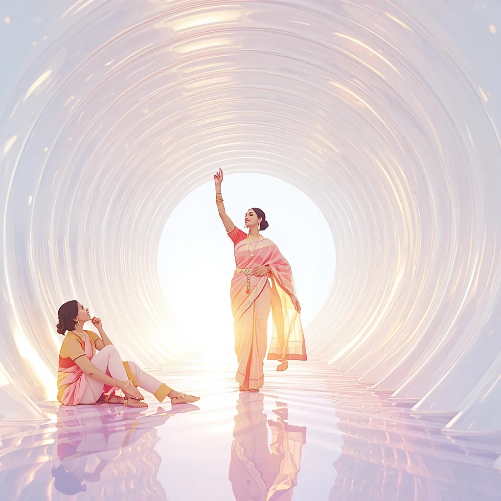 Festive Pastel Saree Liquid Light Motion Glossy Surface | Saree Photoshoot Ai Prompt