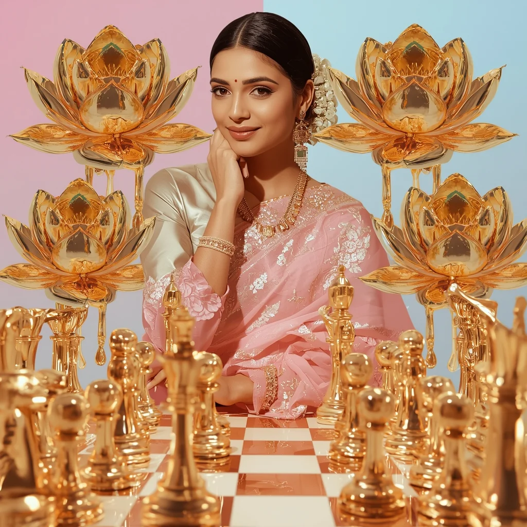 Festive Pastel Saree Liquid Mercury Chess Lotus Collage Luxury Cinematic | Chatgpt Prompt For Saree Look For Girl