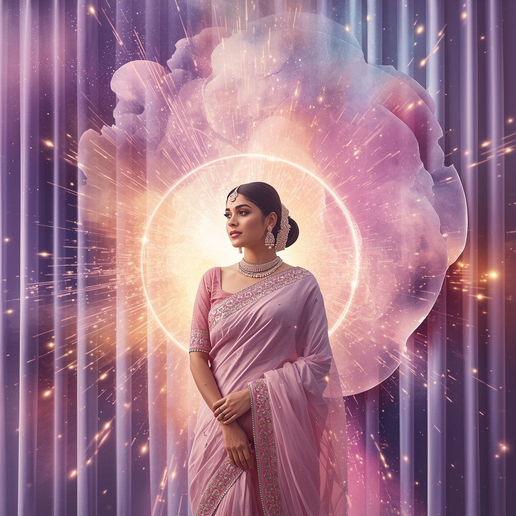 Festive Pastel Saree Magnetic Curtain Energy Explosion Collage | Dramatic Fusion Prompt | Bridal Saree Ai Prompt For Instagram Reel
