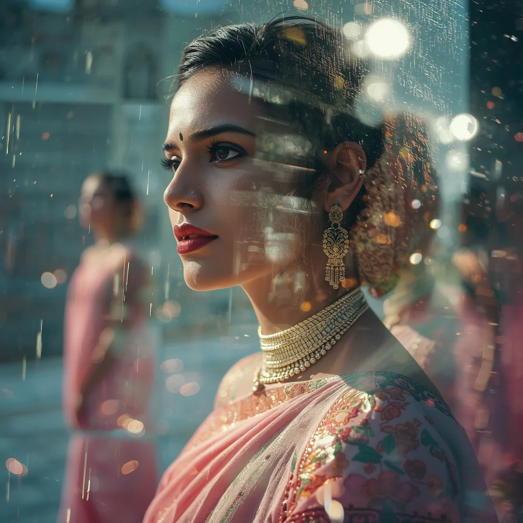 Festive Pastel Saree Poetic Double Exposure Dream Loop Collage | Artistic Reflection Prompt | Saree Prompt For Girls