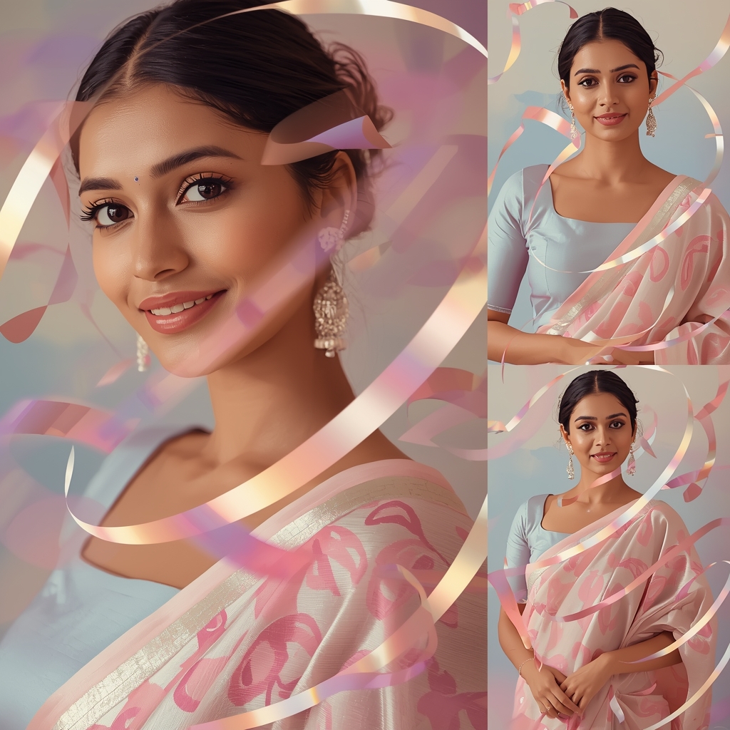 Festive Pastel Saree Ribbon Loop Collage | Indian Girl Curved Motion Aesthetic Soft Cinematic Viral Prompt | Saree Prompt Copy Paste