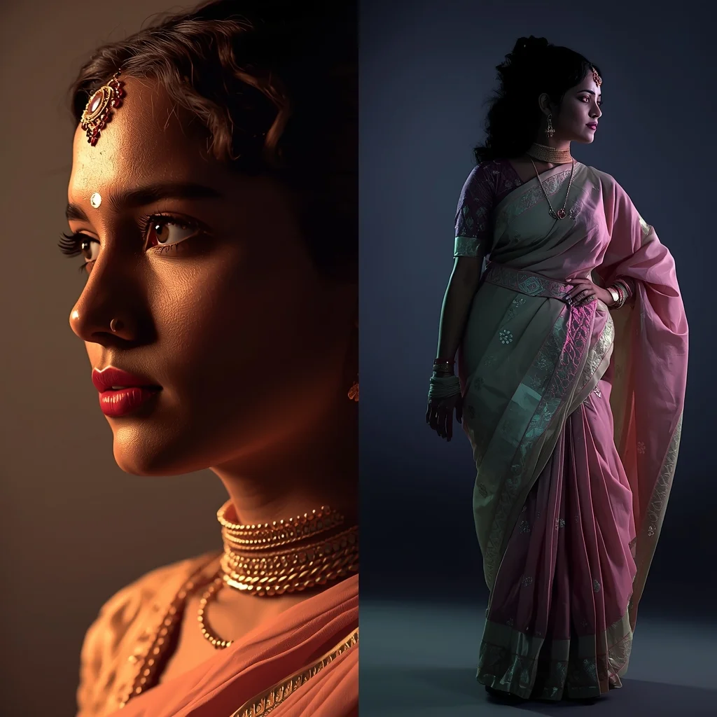 Festive Pastel Saree Shadow Clone Contrast Collage | Indian Girl Dual Reality Aesthetic Cinematic Viral Prompt | Prompt Gemini Saree