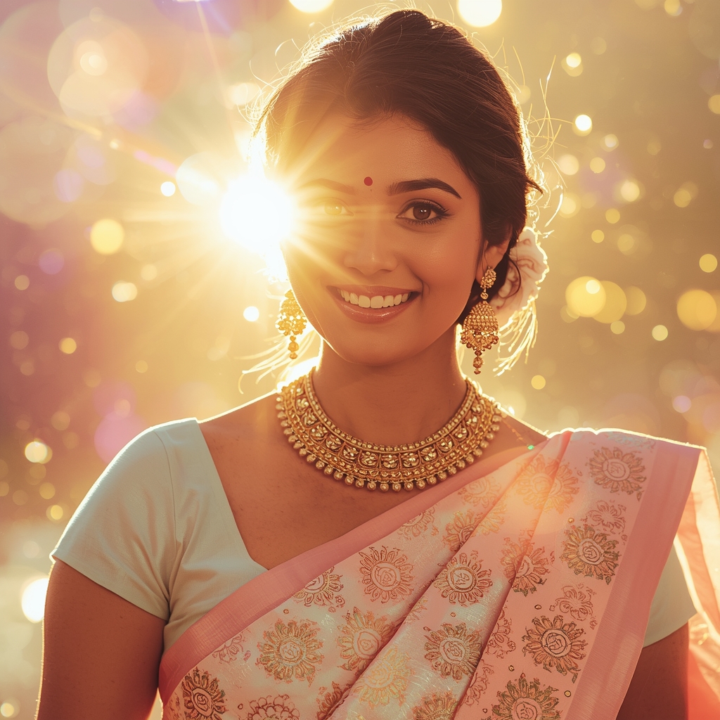 Festive Pastel Saree Sunflare Glow Pulse Orbit Flow Collage | Traditional Saree Ai Prompt