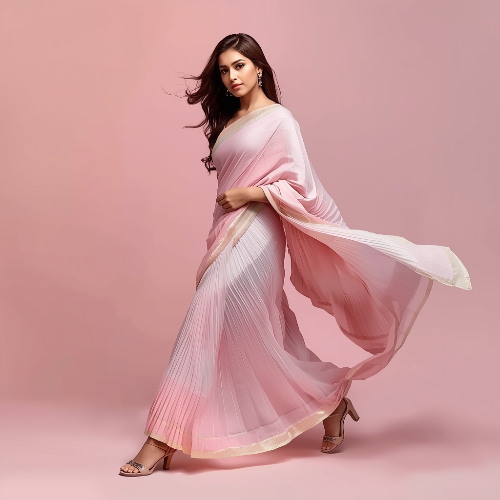 Festive Saree Girl Soft Drop Walk Fabric Sweep Pose | Face Ai Prompt