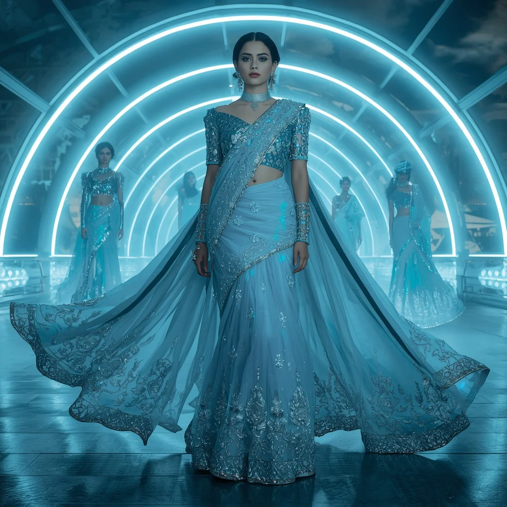Frozen Diamond Royale Saree with Floating Neon Dome | Copy Paste Ai Prompt