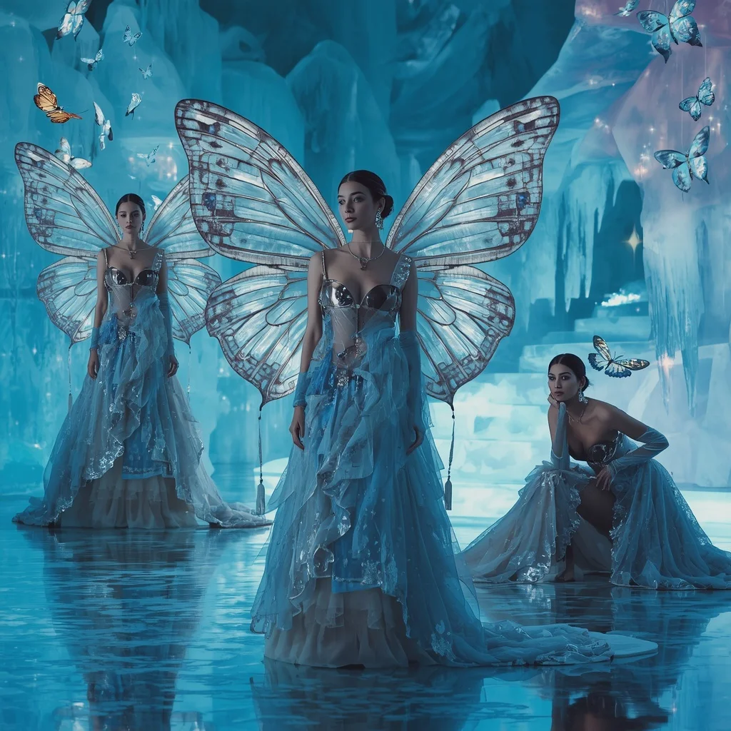 Frozen Moon Butterfly Saree with Multi Pose Ice Kingdom Background | 4k Ai Prompt