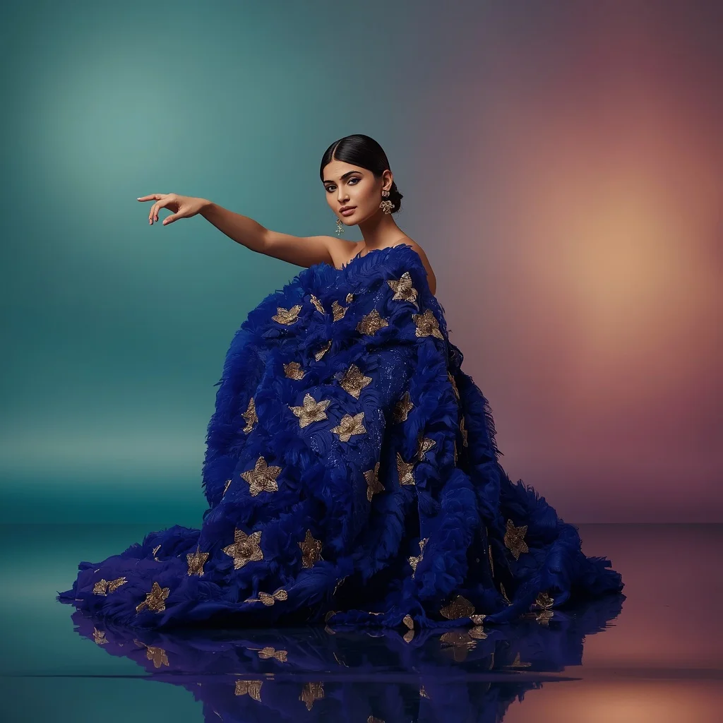 Heavy 3D Solid Gold Feather Festival Saree Look | Saree Selfie Ai Prompt