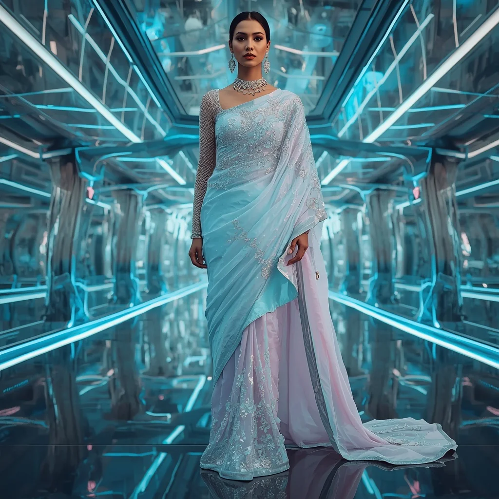 Liquid Opal Eternal Saree with Twenty Couture Poses and Futuristic Glass Infinity Universe | Festive Prompt