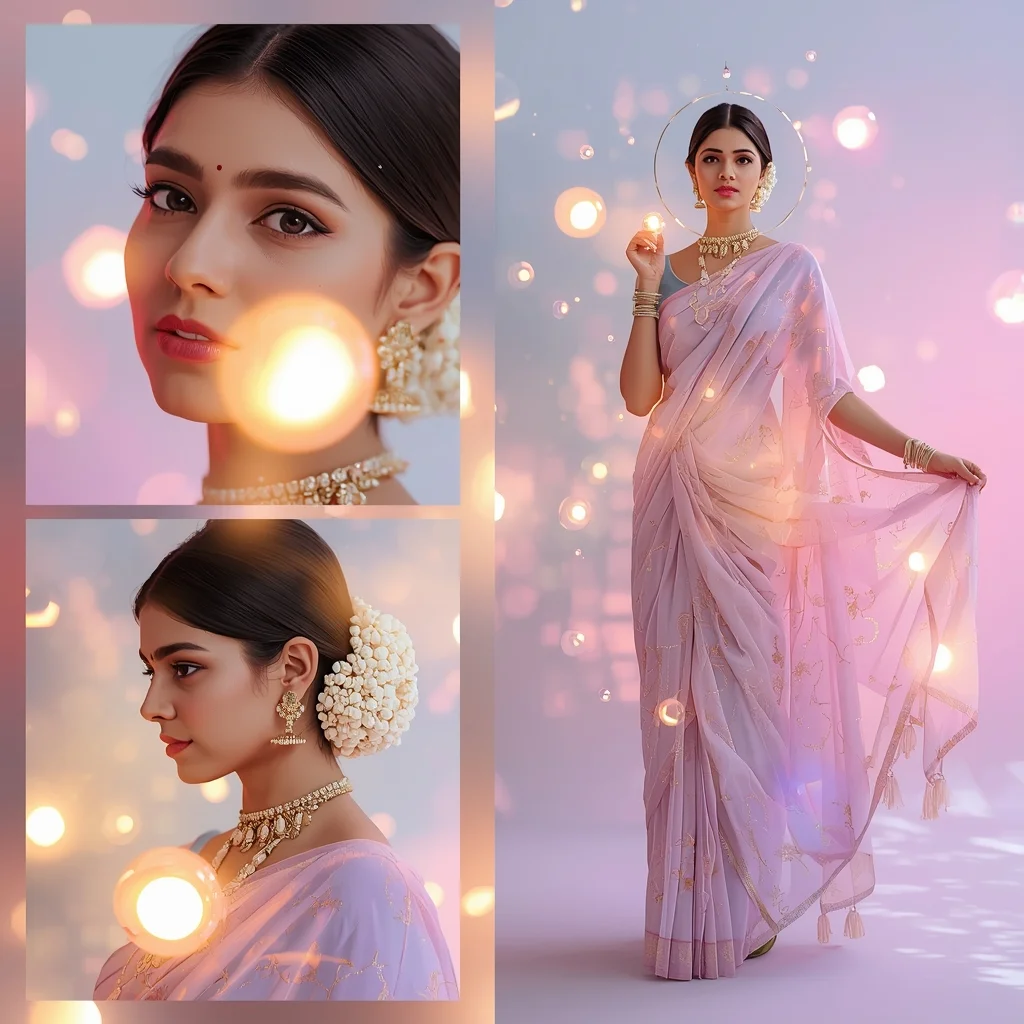 Magical Pastel Saree Orb Glow Fantasy - | Image Prompt | Saree Traditional Ai Prompt Indian Culture
