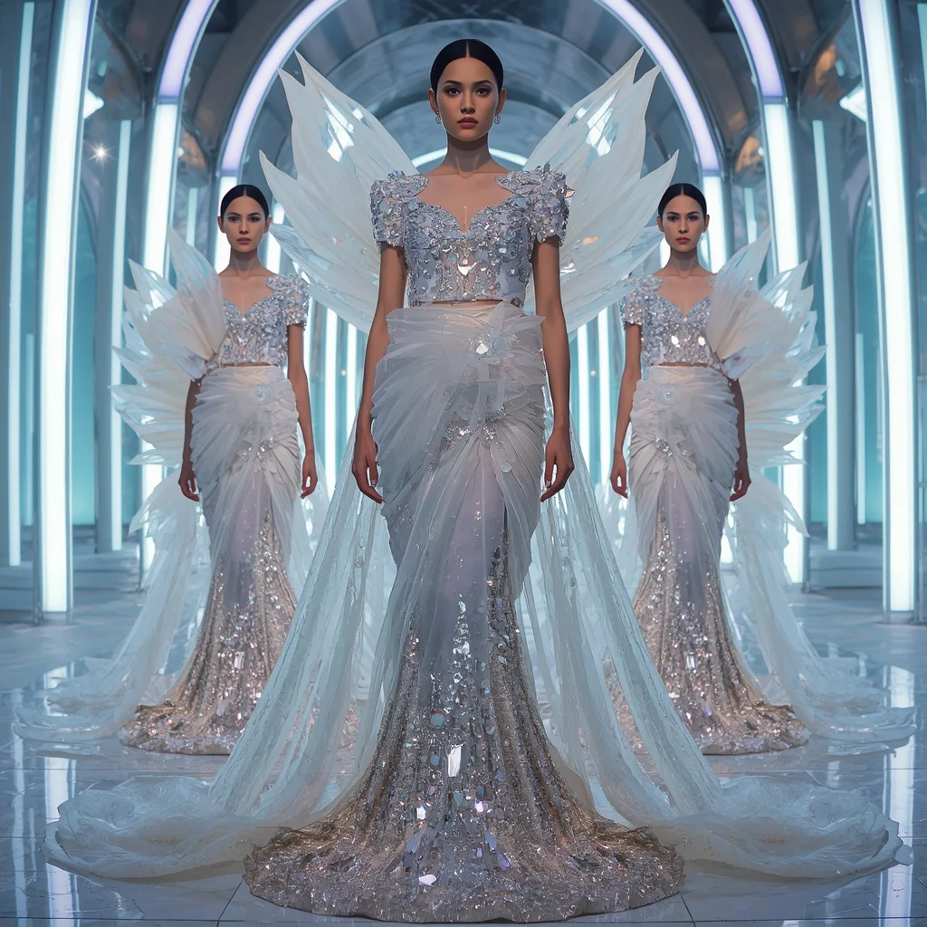 Moonlight Crystal Lotus Saree with Triple Runway Poses and Prism Glow Cathedral | Influencer Ai Prompt