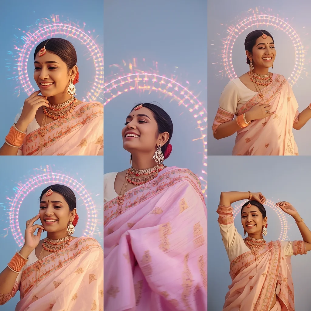 Nova Pulse Halo Drift Pastel Saree Indian Woman Premium Composition | Gym Influencer Ai Prompt