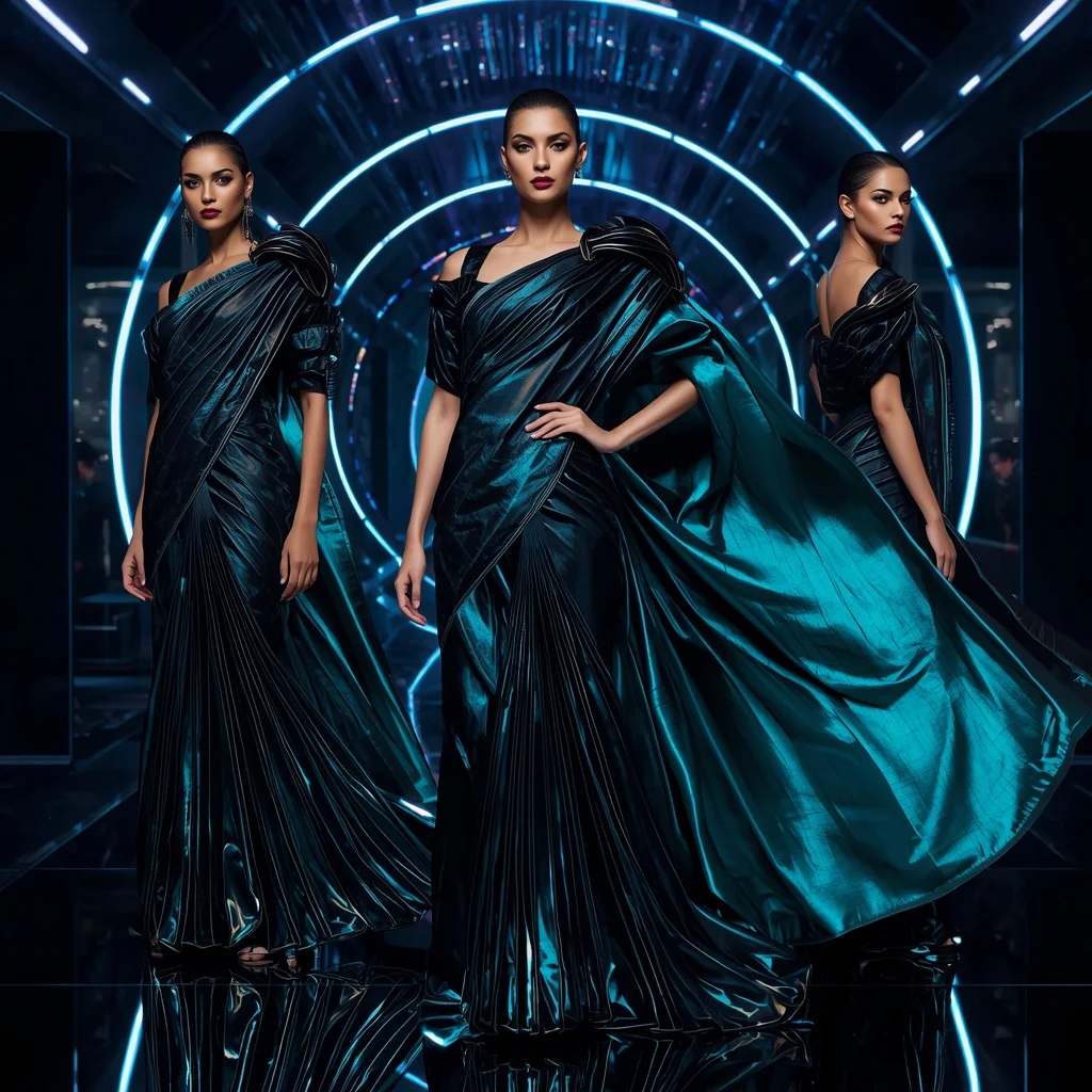 Obsidian Aurora Saree with Curved Infinity Halo | Creative Ai Prompt