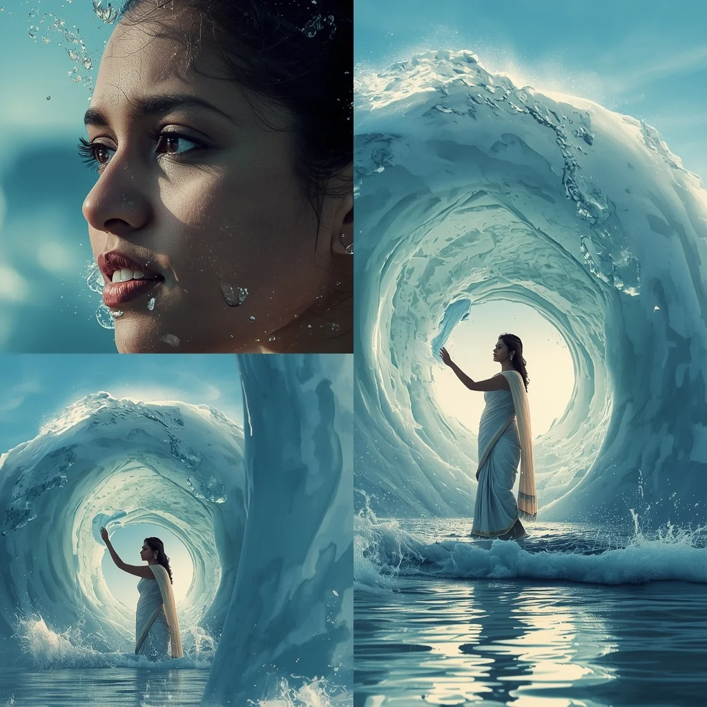 Ocean Wave Freeze Motion Saree Scene | Water Power Prompt | Saree Ai Prompt Copy Paste For Gemini