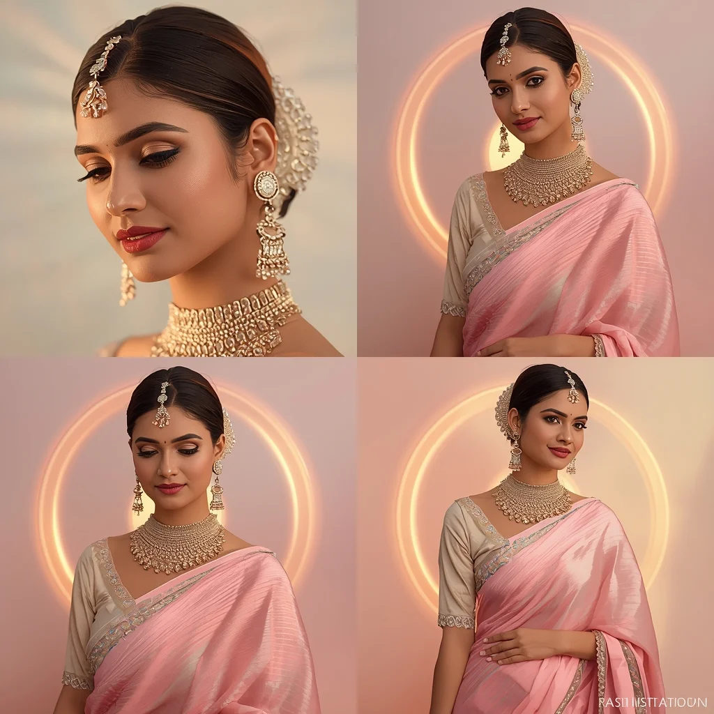 Orbital Pulse Halo Wave Pastel Saree Indian Woman Luxury Composition | Saree Couple Ai Prompt