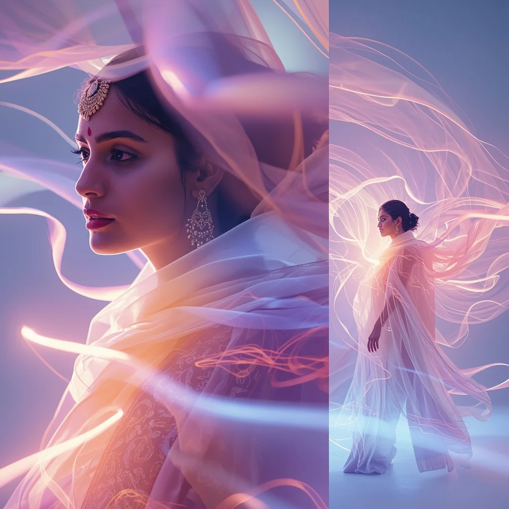 Pastel Saree Hyper Aurora Flow Energy Silk Motion Cinematic Viral Prompt | Saree Prompt Generator