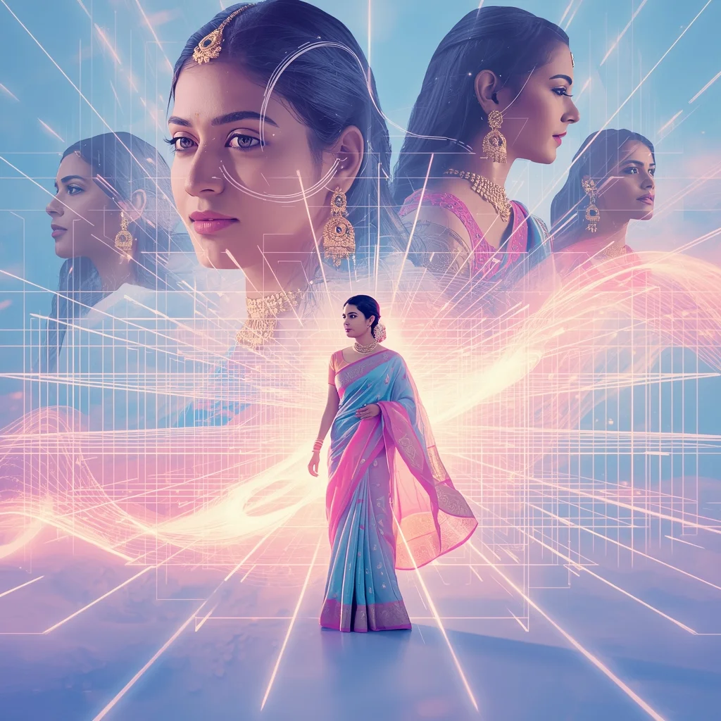 Pastel Saree Infinite Energy Flow Wave Grid Fusion Cinematic Viral Prompt | Saree Traditional Ai Prompt Indian Culture