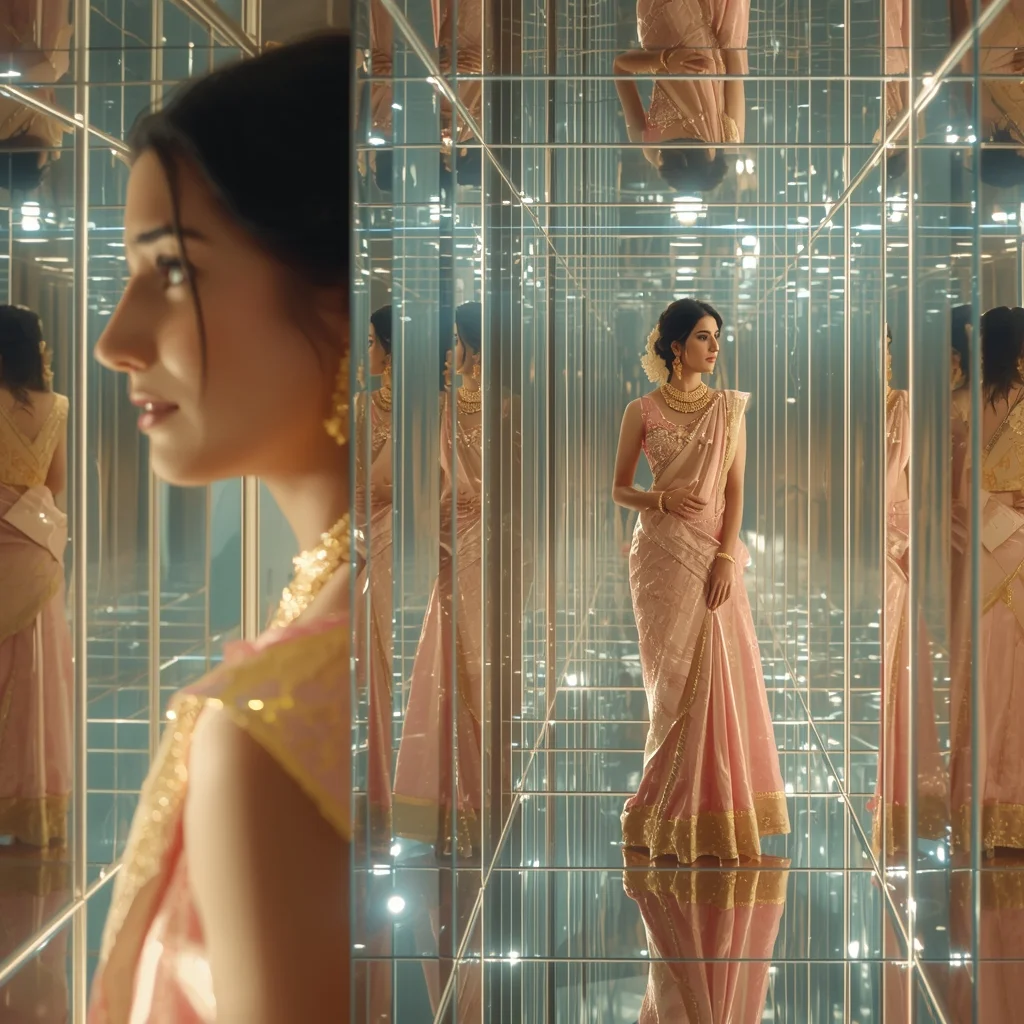 Pastel Saree Infinite Mirror Light Chamber Depth Cinematic Viral Prompt | Bridal Saree Ai Prompt For Instagram Reel