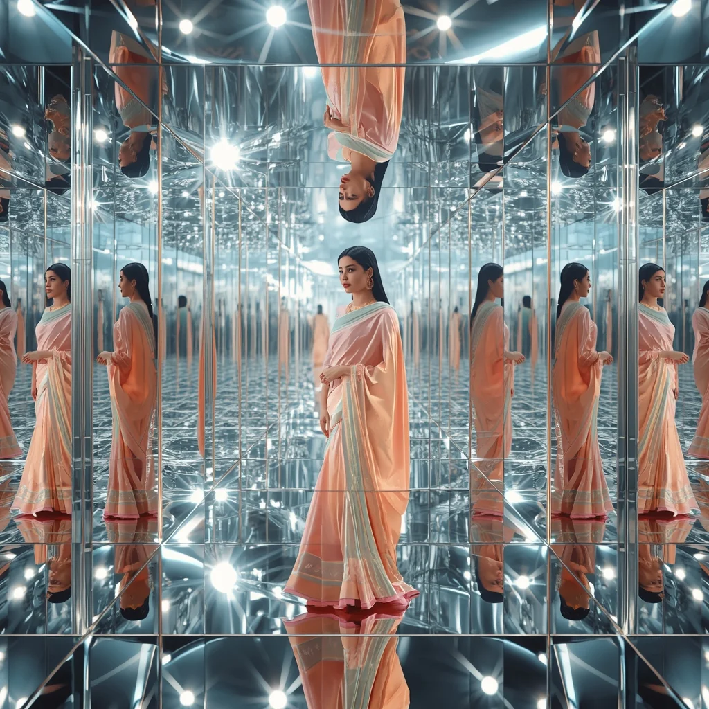 Pastel Saree Infinite Mirror Prism Reflection Depth Cinematic Viral Prompt | Indian Girl Saree Ai Prompt 4k Realistic