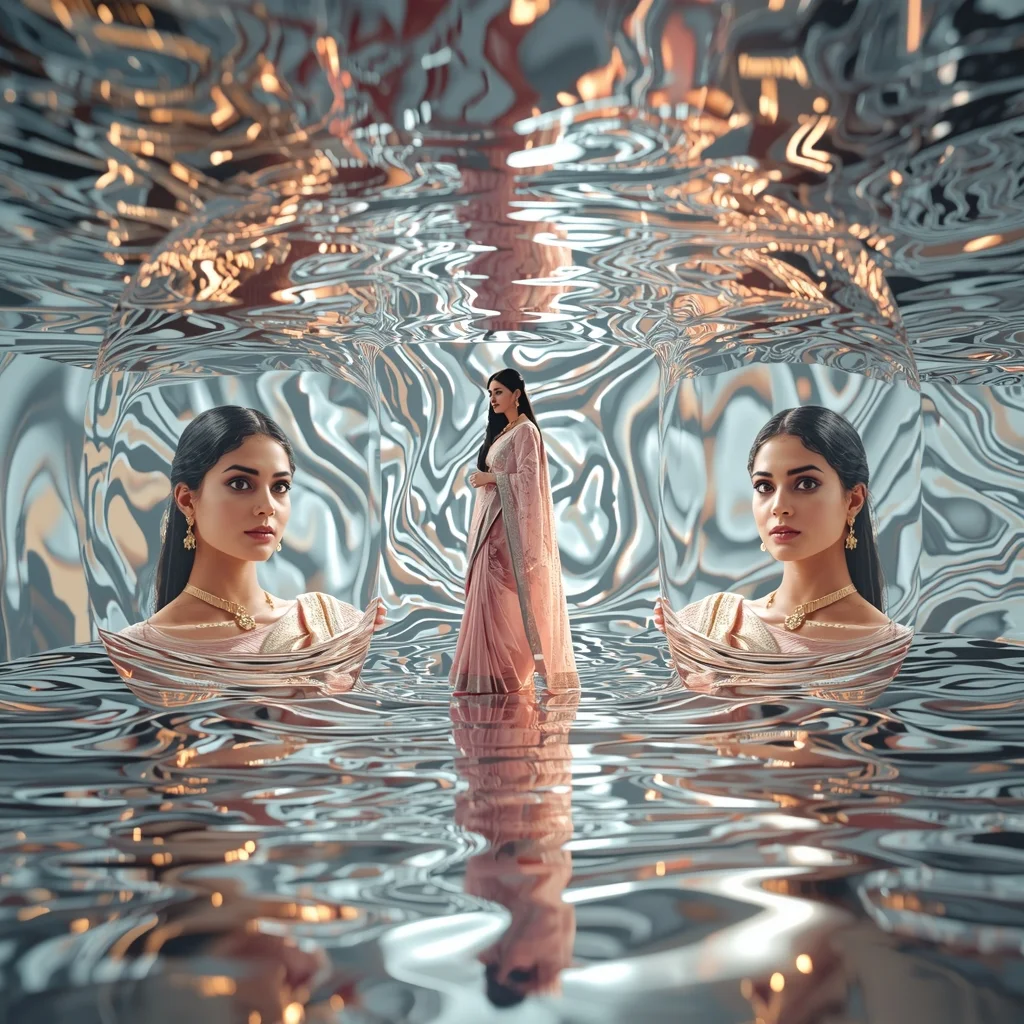 Pastel Saree Light Ripple Distortion Infinite Reflection Field Cinematic Viral Prompt | Saree Prompt Generator