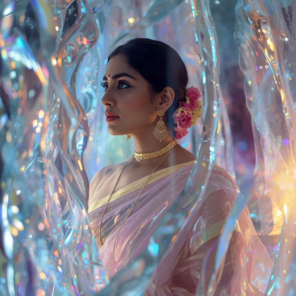 Pastel Saree Liquid Prism Aurora Crystal Fusion Flow Cinematic Viral Prompt | Saree Traditional Ai Prompt Indian Culture