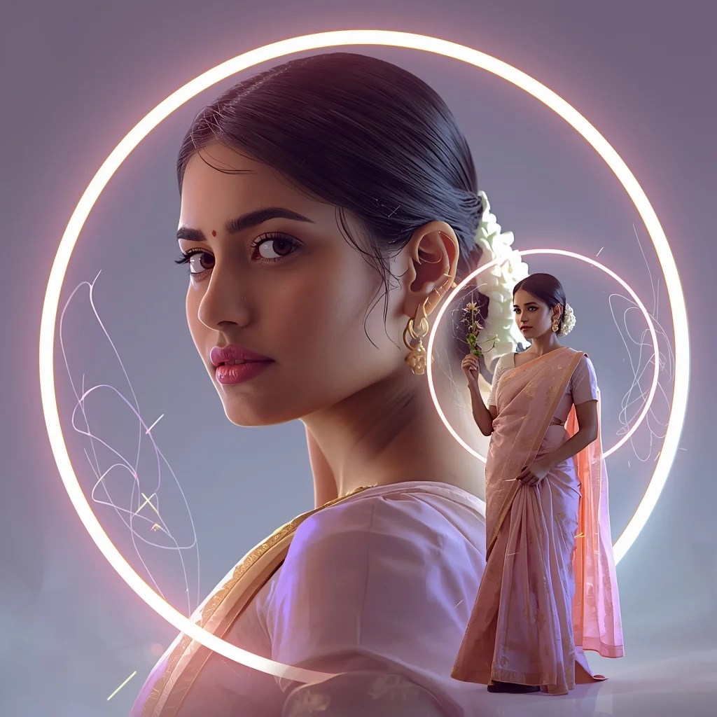 Pastel Saree Plasma Halo Collage Cinematic Viral Prompt | Desi Saree Ai Prompt