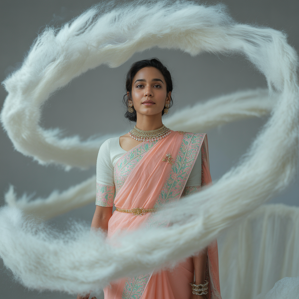 Pastel Saree White Cotton Swirls Lite Background Cinematic Prompt | Saree Profile Pic Ai Prompt