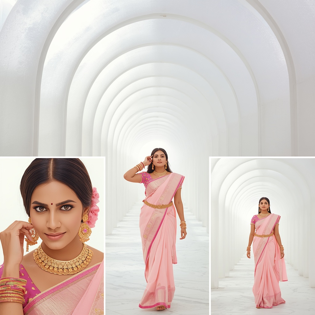 Pastel Saree White Frosted Arches Lite Background Viral Prompt | Gemini Ai Saree Photo