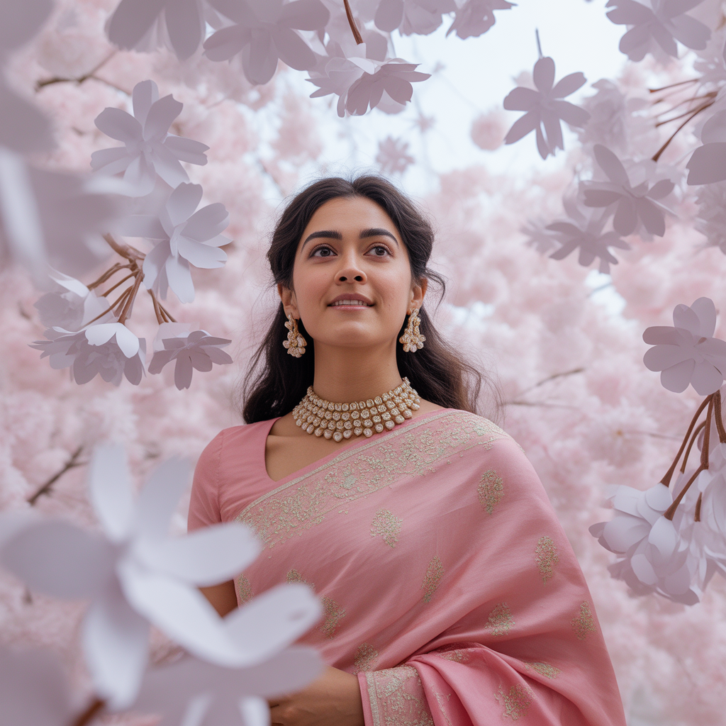 Pastel Saree White Papercraft Blossoms Lite Background Viral Prompt | Saree Prompt For Gemini