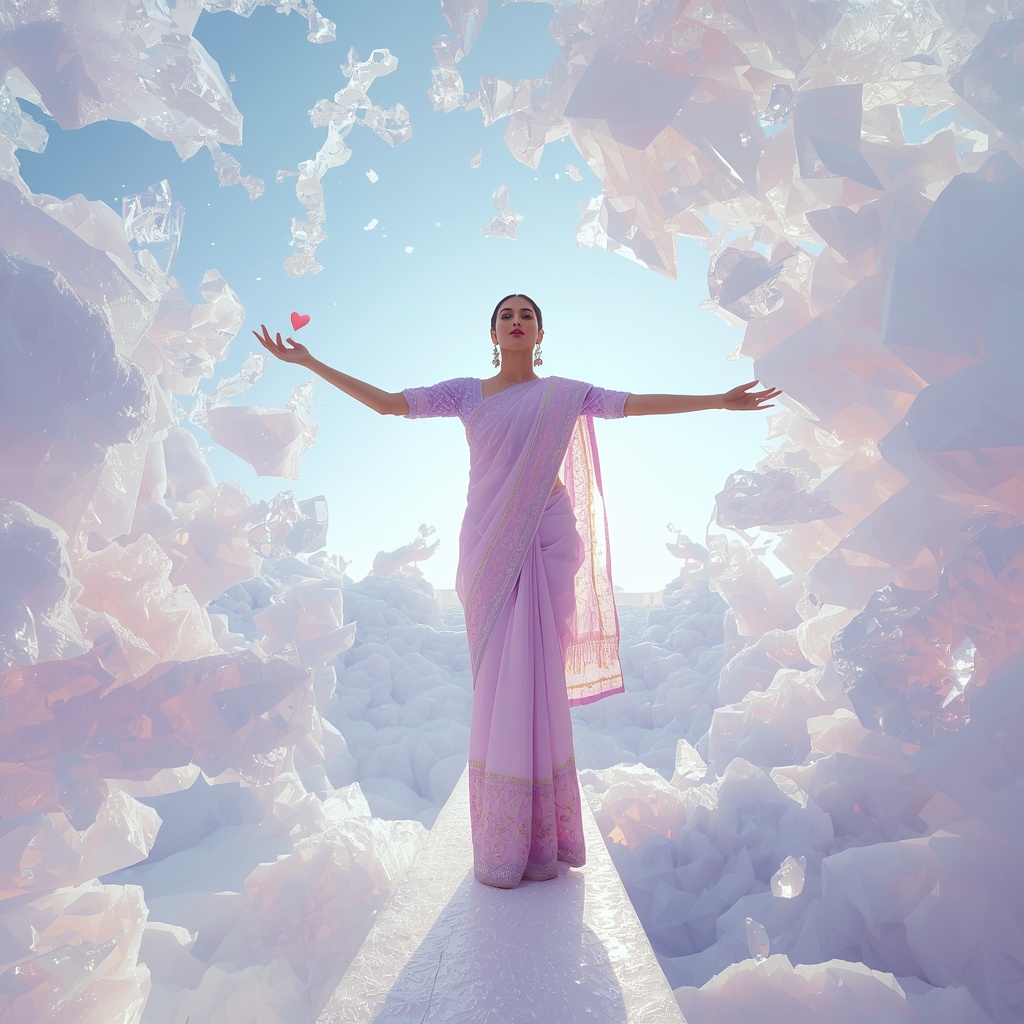 Quantum Entangled Pastel Frost Lattices | Saree Photoshoot Ai Prompt