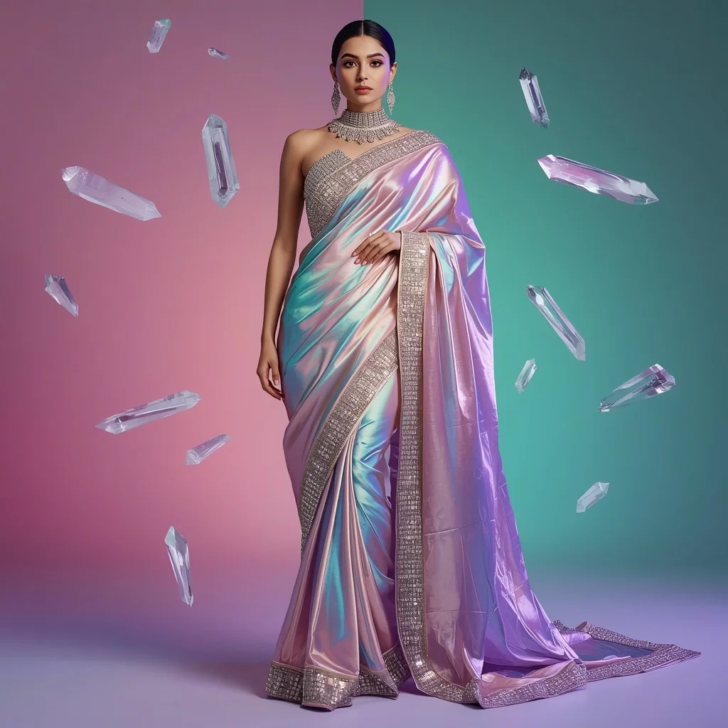 Radiant Aurora Saree with Liquid Diamond Lattice | Gemini Ai Prompt For Instagram