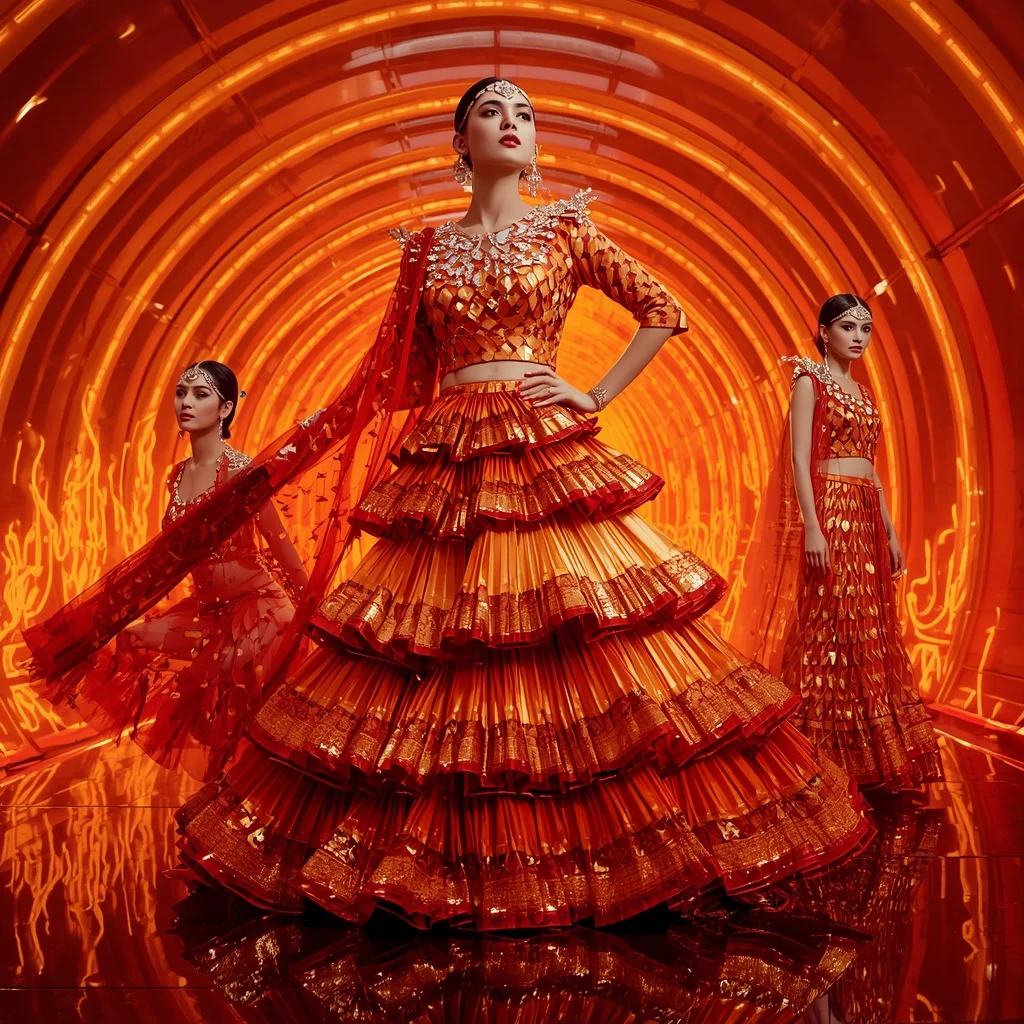 Royal Phoenix Festival Saree with Neon Flame Hall | Gym Influencer Ai Prompt