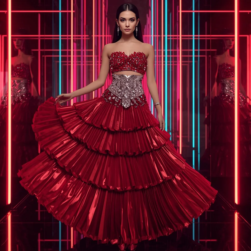 Scarlet Nebula Crystal Saree with RGB Reflection Corridor | Ai Girl Image Prompt